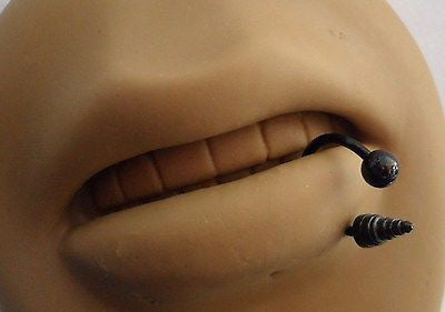 Black Titanium Spike Half Hoop Bottom Side Lip Ring 16 gauge 16g 10mm diameter - I Love My Piercings!