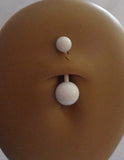 White Titanium Curved Barbell Navel Belly Ring Balls 14 gauge 14g - I Love My Piercings!