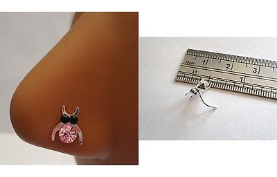 Sterling Silver Nose Stud Pin Ring L Shape Large Owl 20g 20 gauge Pink - I Love My Piercings!