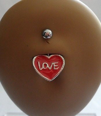 Surgical Steel Belly Ring Barbell Red Love Heart 14 gauge 14g - I Love My Piercings!
