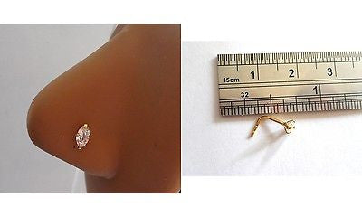 18k Gold Plating Nose Stud Pin Ring L Shape Marquise Cut Crystal 20 gauge 20g - I Love My Piercings!