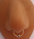 Gold Titanium Captive Tanzinite Crystal Bead Hoop Nose Septum Ring 16 gauge 16g - I Love My Piercings!