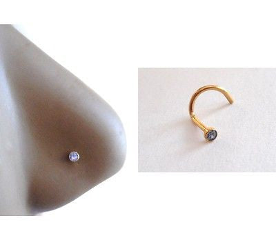 GOLD Titanium Small 2mm Crystal Nose Screw Ring Twist 20g 20 gauge Blue - I Love My Piercings!