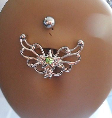 Surgical Steel Celtic Heart Star Belly Ring Crystal Gem 14 gauge 14g Green - I Love My Piercings!