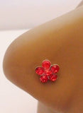 Sterling Silver Nose Stud Pin L Shape BIG Flower 20g 20 gauge Crystal Red - I Love My Piercings!