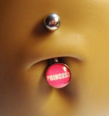 Surgical Steel Belly Ring Logo Princess sayings Dome style 14 gauge 14g - I Love My Piercings!