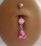 Surgical Steel Belly Fancy Dangle Pink Crystal Baby Butterfly Ring 14 gauge 14g - I Love My Piercings!