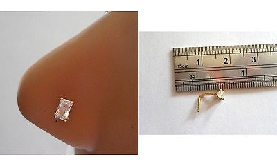18k Gold Plating Nose Stud Pin Ring L Shape Rectangle Clear Crystal 20 gauge 20g - I Love My Piercings!