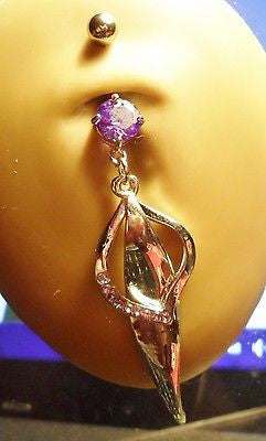 Surgical Steel Belly Ring Barbell Jeweled Purple Crystal Sword 14 gauge 14g - I Love My Piercings!
