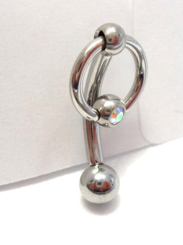 Iridescent Gem Small Hoop Dangle Barbell Bar VCH Jewelry Clit Clitoral Hood Ring 14 gauge - I Love My Piercings!