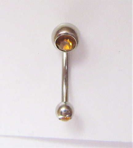 Surgical Steel VCH Hood Gem Top Curved Barbell Amber Crystal 14 gauge 14g - I Love My Piercings!