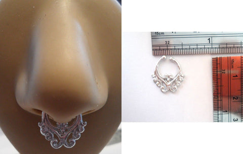 Pearlized Silver Fake Faux Curtsy Ornate Septum Hoop Barbell Ring Looks 18 gauge - I Love My Piercings!