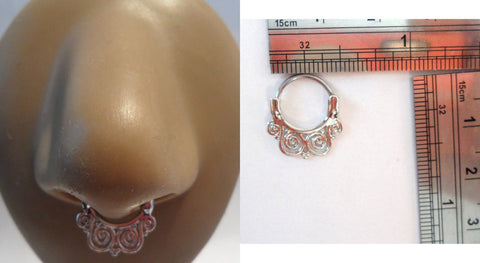 Surgical Steel Silver Ornate Curtsy Septum Hoop Ring Jewelry Snap In 18 gauge - I Love My Piercings!