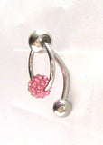Pink CZ Crystal Ball Dangle Bar VCH Jewelry Clit Clitoral Hood Ring 14 gauge 14g - I Love My Piercings!