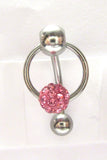 Pink CZ Crystal Ball Dangle Bar VCH Jewelry Clit Clitoral Hood Ring 14 gauge 14g - I Love My Piercings!