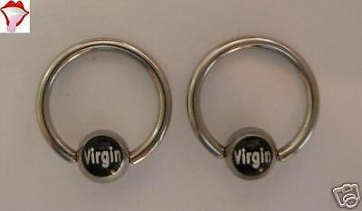 Pair STEEL LOGO Captive's VIRGIN 14g 14 gauge - I Love My Piercings!
