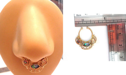 Gold Brass Nose Septum Faux Fake Jewelry Ring 16 gauge 16g Ornate Inlay - I Love My Piercings!