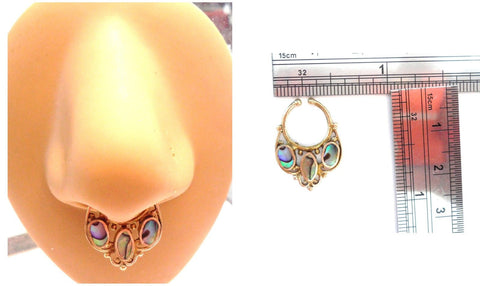 Gold Brass Nose Septum Faux Fake Jewelry Ring 16 gauge 16g Triple Inlay Filigree - I Love My Piercings!