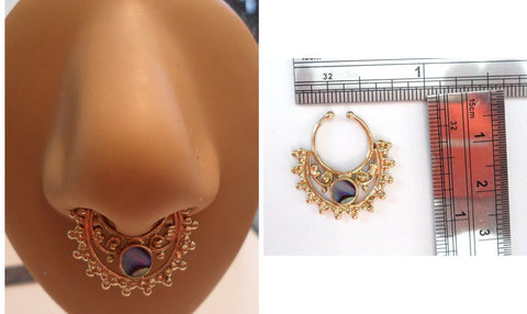 Gold Brass Nose Septum Faux Fake Jewelry Ring 16 gauge 16g Ornate Inlay Filigree - I Love My Piercings!
