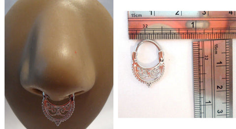 Surgical Steel Silver Filigree Fancy Septum Hoop Ring Jewelry Snap In 18 gauge - I Love My Piercings!
