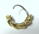 18K Yellow Gold Plated Nose Hoop Stud Clear Gem Swirl Wrapped Crystal 20 gauge