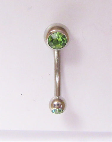 Surgical Steel VCH Hood Gem Top Curved Barbell Light Green Crystal 14 gauge 14g - I Love My Piercings!