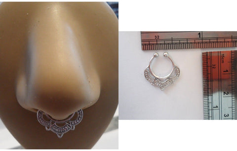 Pearlized Silver Fake Faux Loop Ornate Septum Hoop Barbell Ring Looks 18 gauge - I Love My Piercings!
