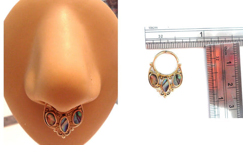 Gold Brass Nose Septum Barbell Hoop Jewelry Ring 16 gauge 16g Ornate Inlay - I Love My Piercings!