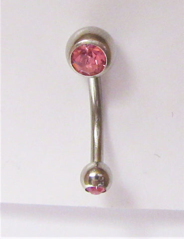 Surgical Steel VCH Hood Gem Top Curved Barbell Pink Crystal 14 gauge 14g - I Love My Piercings!