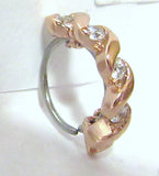 18K Rose Gold Plated Nose Hoop Stud Clear Gem Swirl Wrapped Crystal 20 gauge