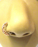 18K Rose Gold Plated Nose Hoop Stud Clear Gem Tiered Crystal 18 gauge 18g