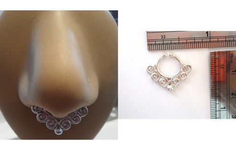 Pearlized Silver Fake Faux Swirls Ornate Septum Hoop Barbell Ring Looks 18 gauge - I Love My Piercings!