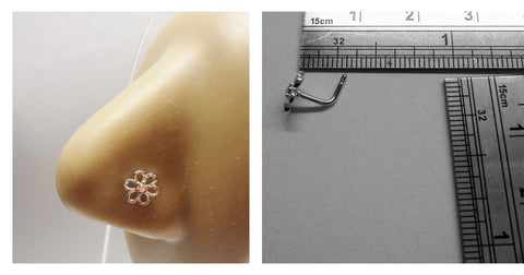 Sterling Silver Nose Stud Pin Ring L Shape Open Flower Clear CZ 20 gauge 20g - I Love My Piercings!