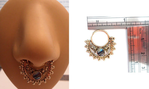 Gold Brass Nose Septum Barbell Hoop Jewelry Ring 16 gauge 16g Single Inlay - I Love My Piercings!