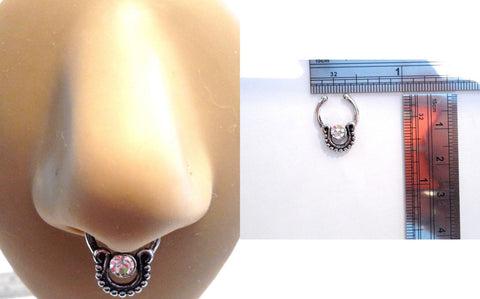 Surgical Steel Silver Fake Faux Clear Crystal Catch Septum Hoop Ring 18 gauge - I Love My Piercings!