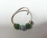 Sterling Silver Thin Nose Hoop Green Beaded Ring 22 gauge 22g 8 mm Diameter - I Love My Piercings!