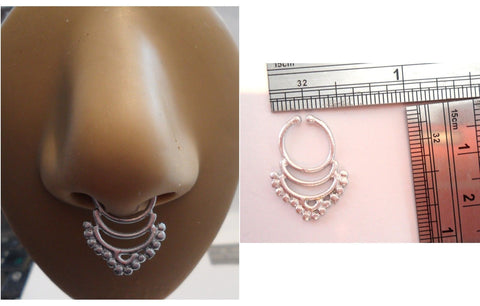 Pearlized Silver Fake Faux Tribal Ornate Septum Hoop Barbell Ring Looks 18 gauge - I Love My Piercings!