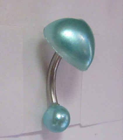 Teal Faux Pearl Heart Curved Barbell VCH Clit Clitoral Hood Ring 14 gauge 14g - I Love My Piercings!