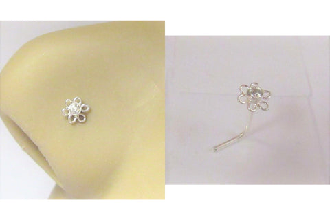Daisy Flower Nose Ring Stud Pin L Shape Sterling Silver 22 gauge 22g