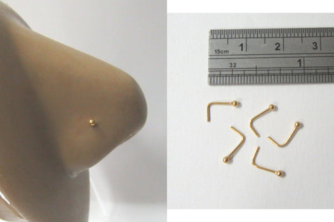 5 Pc 14k Gold Plated Tiny Ball Nose Bent L Shape Pins Studs 22 gauge 22g