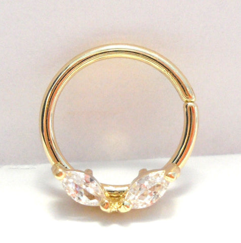 18k Gold Plated Marquise Crystal Seamless Hoop Cartilage Ring 16 gauge 16g 10 mm