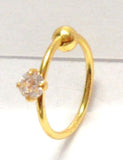 18k Gold Plated Clear Crystal Solitaire Ear Cartilage Hoop Ring 20 gauge 20g - I Love My Piercings!