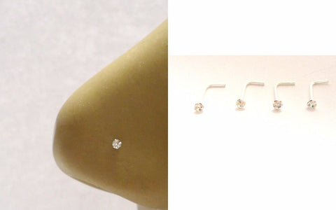 4 pc Sterling Silver Clear Claw Set Tiny CZ Crystal Nose Pins L Shape Bent Studs - I Love My Piercings!