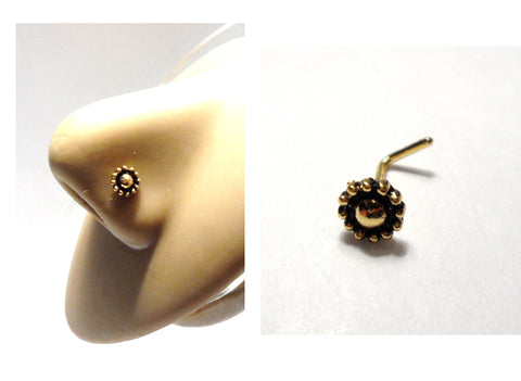 18k Yellow Gold Plated Nose Stud Pin Ring L Shape Twist Wrap 20 gauge 20g - I Love My Piercings!