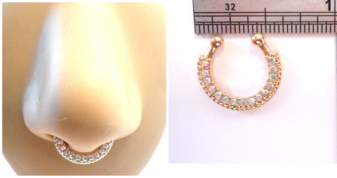 Gold Plated Fake Faux Opal Stone Septum Hoop Barbell Ring Looks 16 gauge - I Love My Piercings!