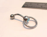 Aqua Crystal CZ Dangle Curved Barbell Bar VCH Jewelry Clit Clitoral Hood Ring 14 gauge