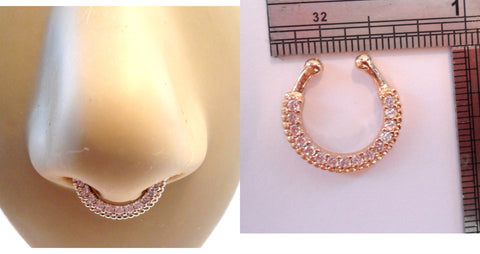 Gold Plated Fake Faux Clear Crystal Septum Hoop Barbell Ring Looks 16 gauge - I Love My Piercings!