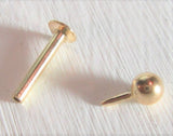 14K Yellow Gold Not Plated Push Pin 8 mm Long Flat Back 3 mm Ball Stud 16 gauge