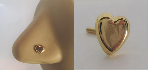 18k Gold Plated Full Heart Nose Bent L Shape Stud Pin Post 20 gauge 20g